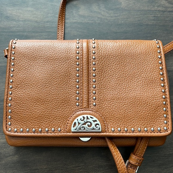 Brighton, brown leather silver studded Crossbody bag - Picture 7 of 8